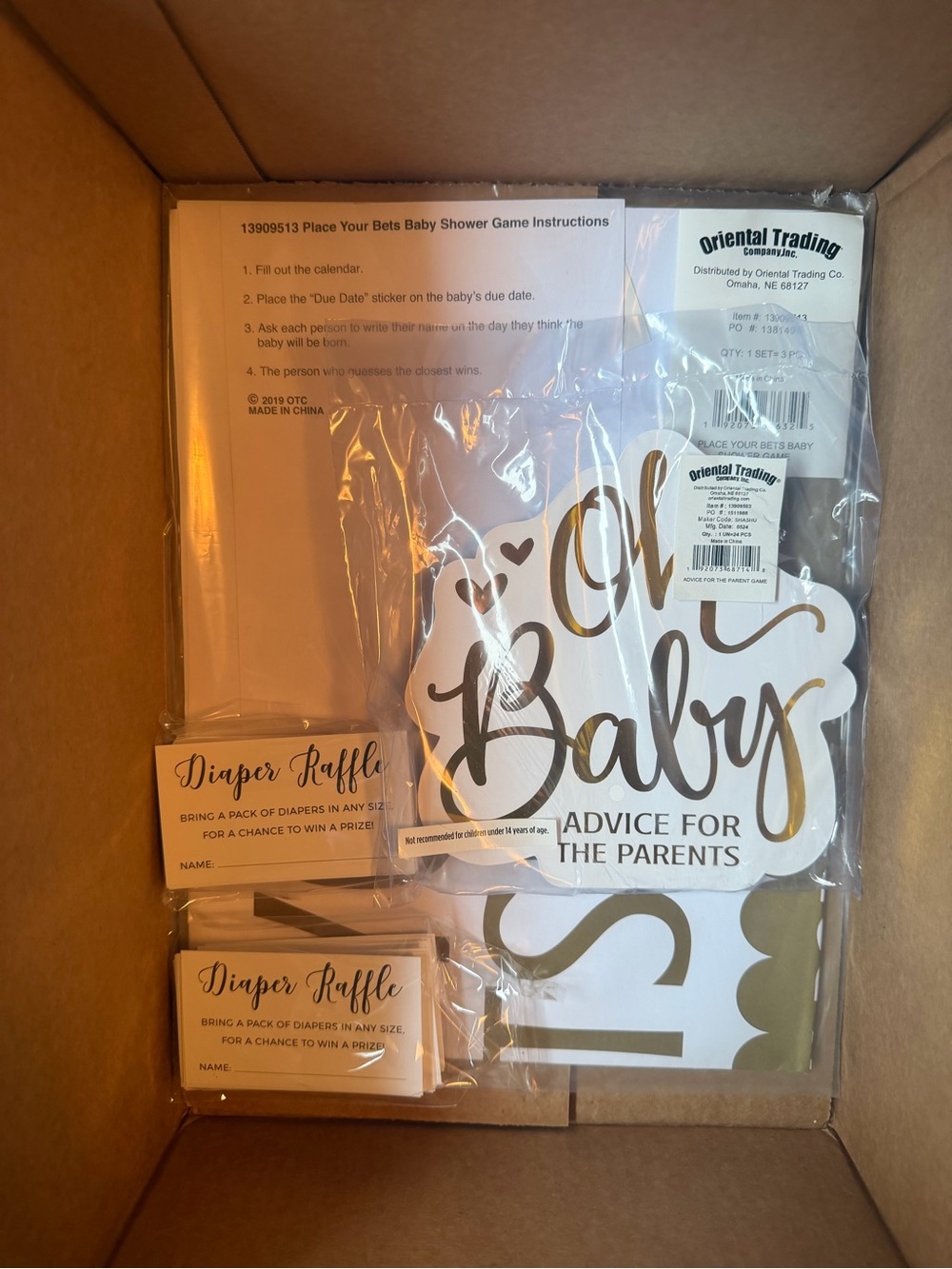 Gold & White 'Oh Baby' Baby Shower Game Set